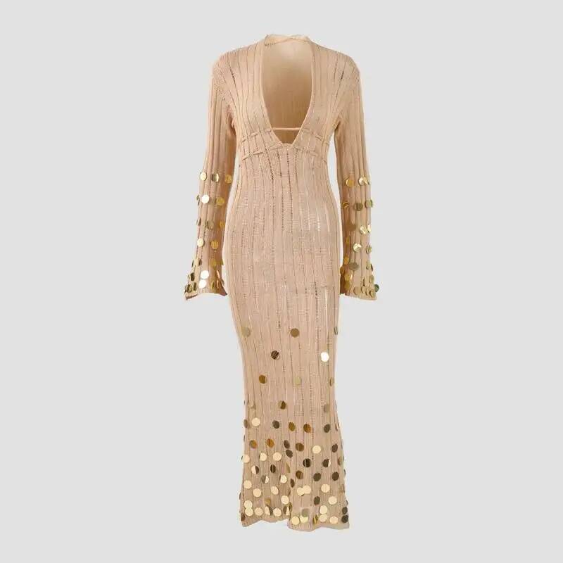 Winter Clothing Dress Up - Robe longue tricotée à sequins brillants,